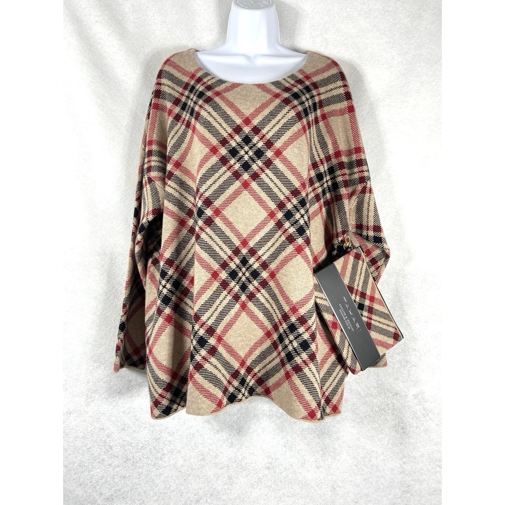 Tahari 2PC Sweater & Clutch Women's 2X Beige Red Play Pullover Fairy Grunge NWOT